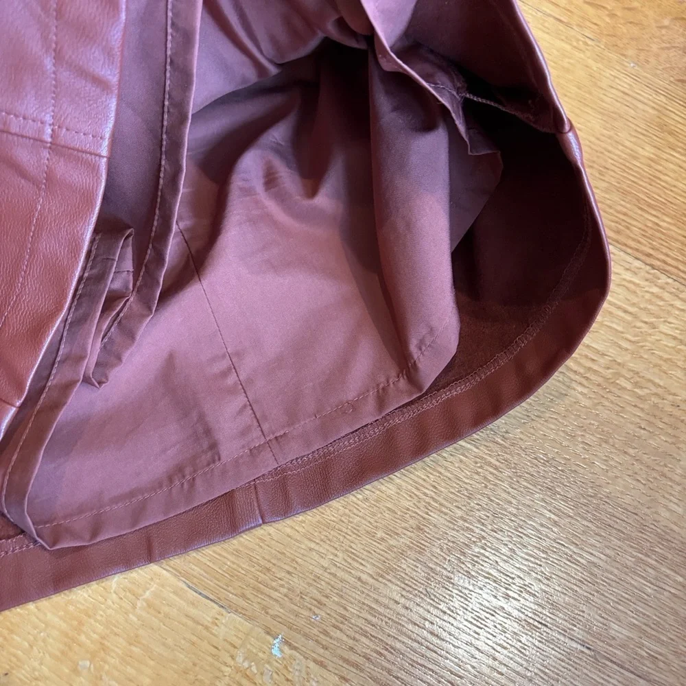 LOFT Faux Leather Mini Skirt Sz 0 Cognac Brown Lined Fall Classic